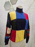 Color Block Upcycled Wool  Pullover- MEDIUM