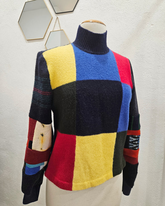 Color Block Upcycled Wool  Pullover- MEDIUM