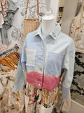 Dark Rose Dipped Upcycled Patchwork Cropped Denim Jacket🪷