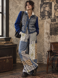White Striped Patchwork Panoma Pants ONE-SIZE-FITS-MOST