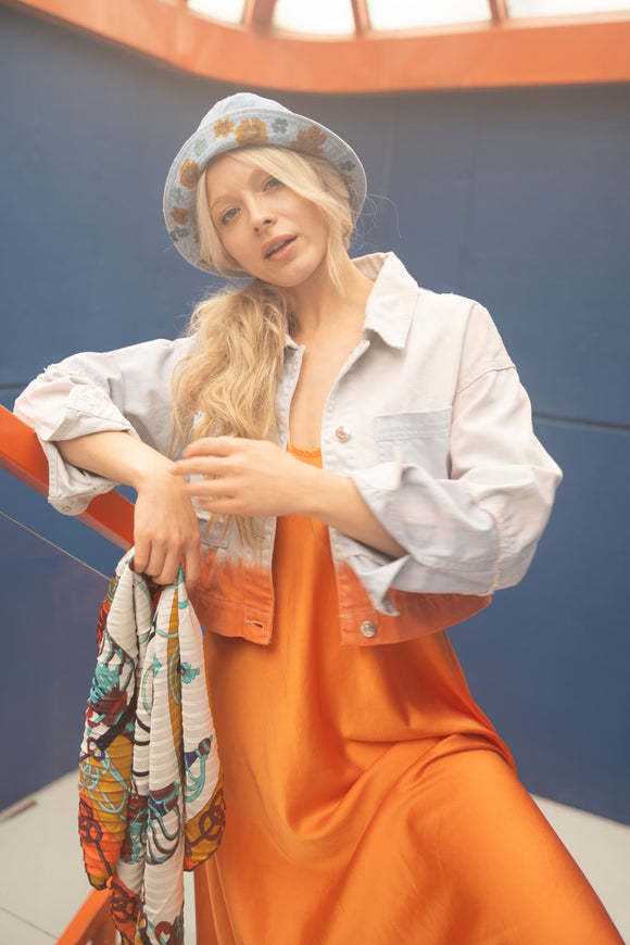 Orange Dipped Upcycled Denim Jacket