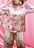 Shibori + Botanical Print Panoma Pants (Dark Pink)