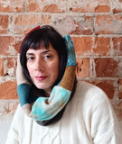 Turquoise & Saffron Eco Printed Hooded Cowl Scarf - REVERSIBLE