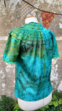 Emerald Upcycled Aqua Eco Print Silk Blouse