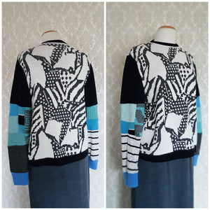 Black White+ Blue Abstract Patchwork Pullover