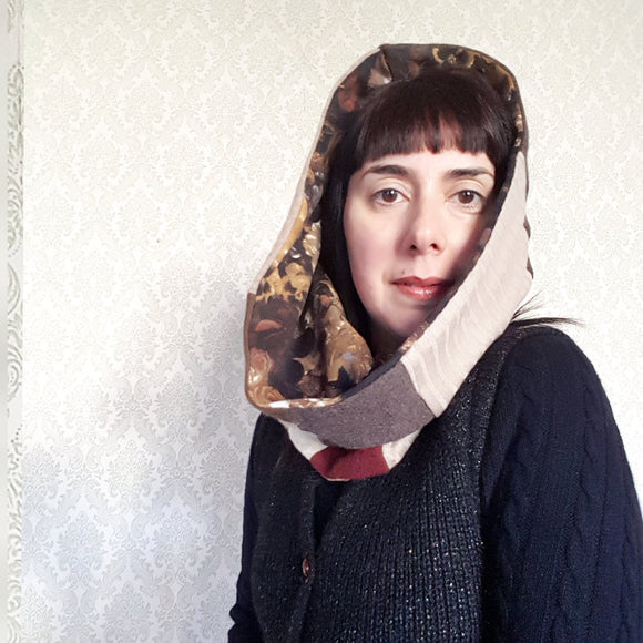 Hooded Cowl Scarf REVERSIBLE - Patchwork Version