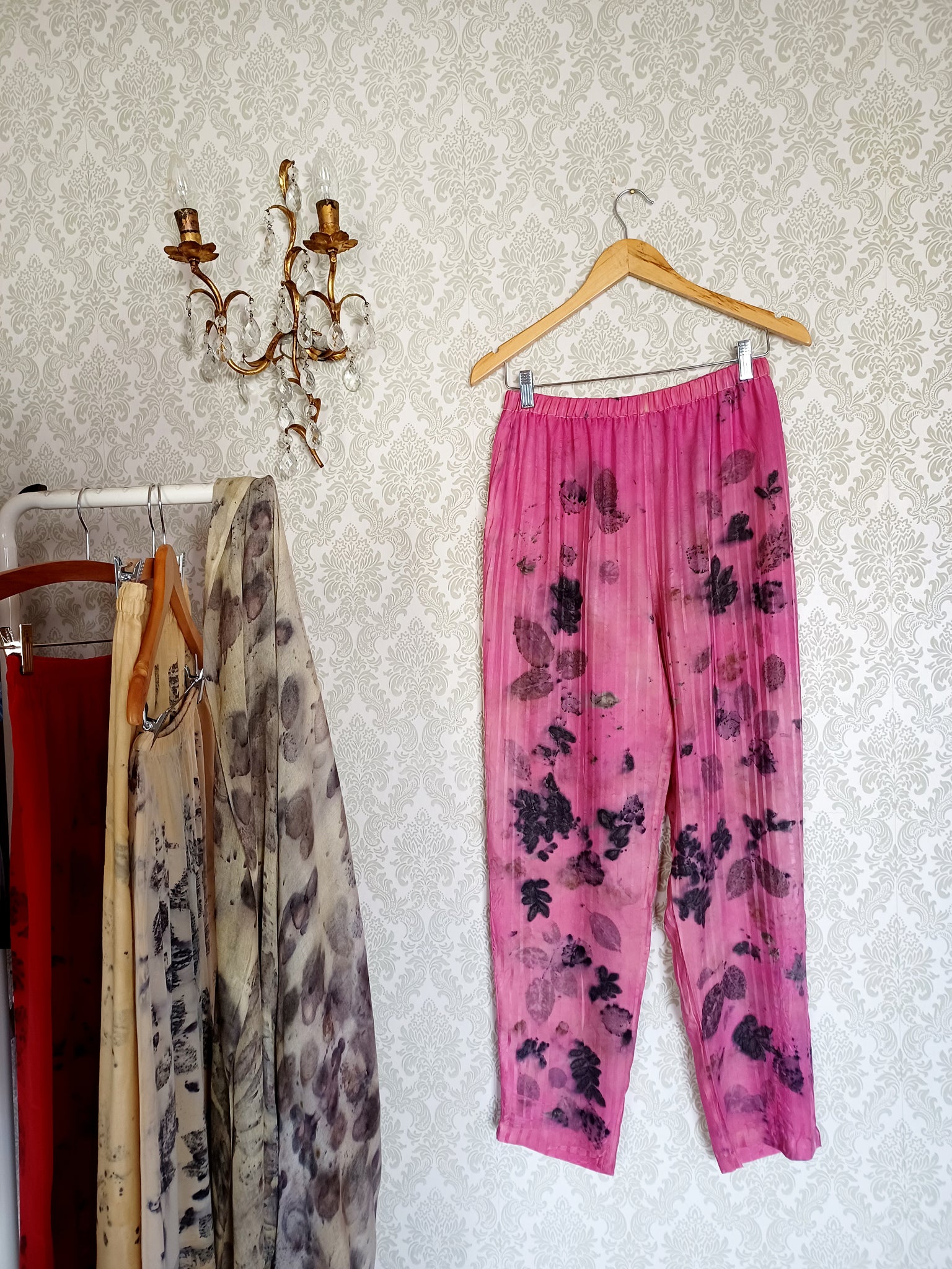 Raspberry Rose Eco Printed Vintage Silk Pants – Adhesif Clothing