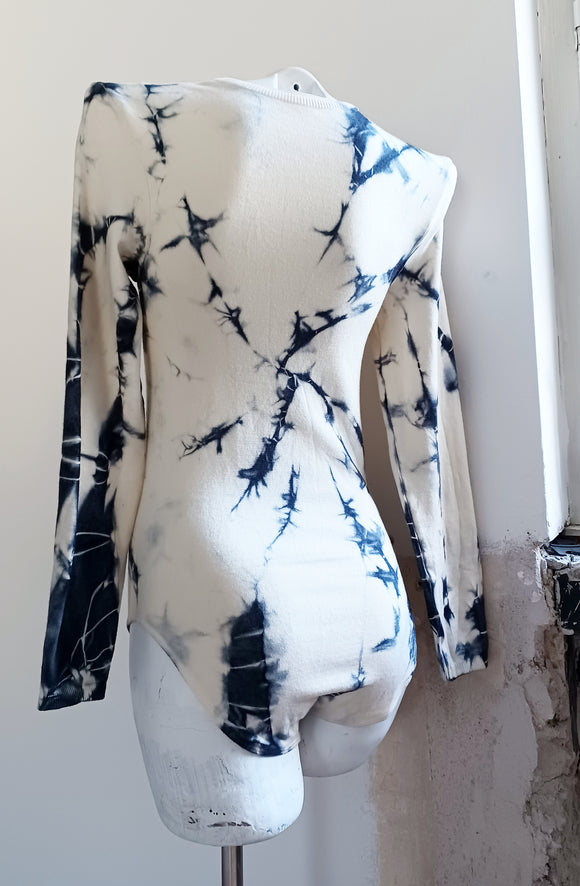 Blk & White Tie Dyed MERINO Bodysuit - MEDIUM