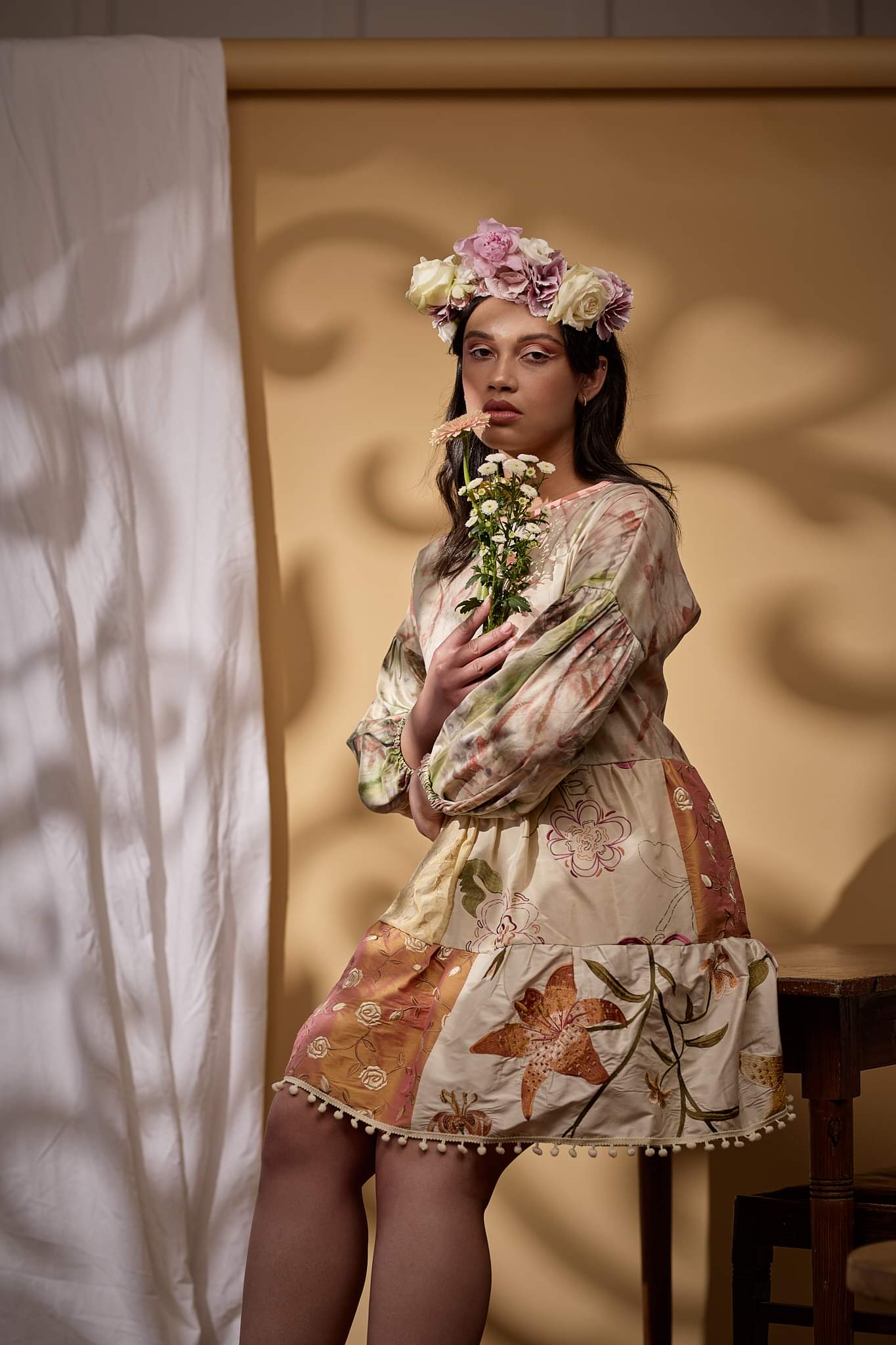Tuscan Light Patchwork Silk Dress Botanical Bohemia – Adhesif Clothing
