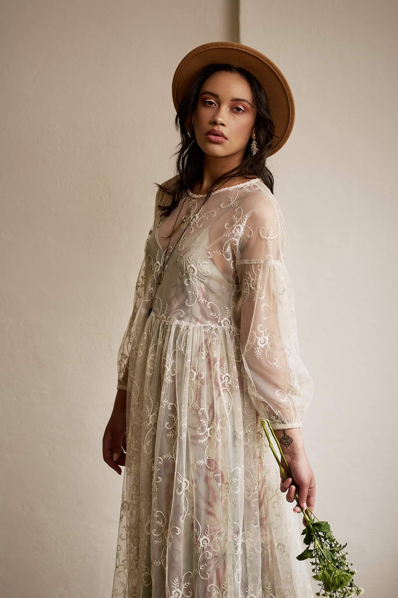 Vintage Cotton Lace Maxi Dress + Silk Slip Botanical Bohemia Adhesif Clothing Vintage Cotton Lace Maxi Dress + Silk Slip Botanical Bohemia Adhesif Clothing